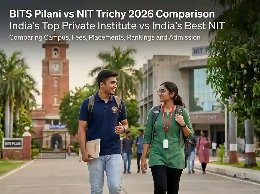BITS Pilani vs NIT Trichy 2026 comparison  |  India's top private institute vs India's best NIT, comparing campus, fees, placements, rankings and admission