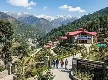 IIT Mandi campus in Kamand Valley Himachal Pradesh | aerial view of academic buildings and research labs set against Himalayan mountains and Uhl River
