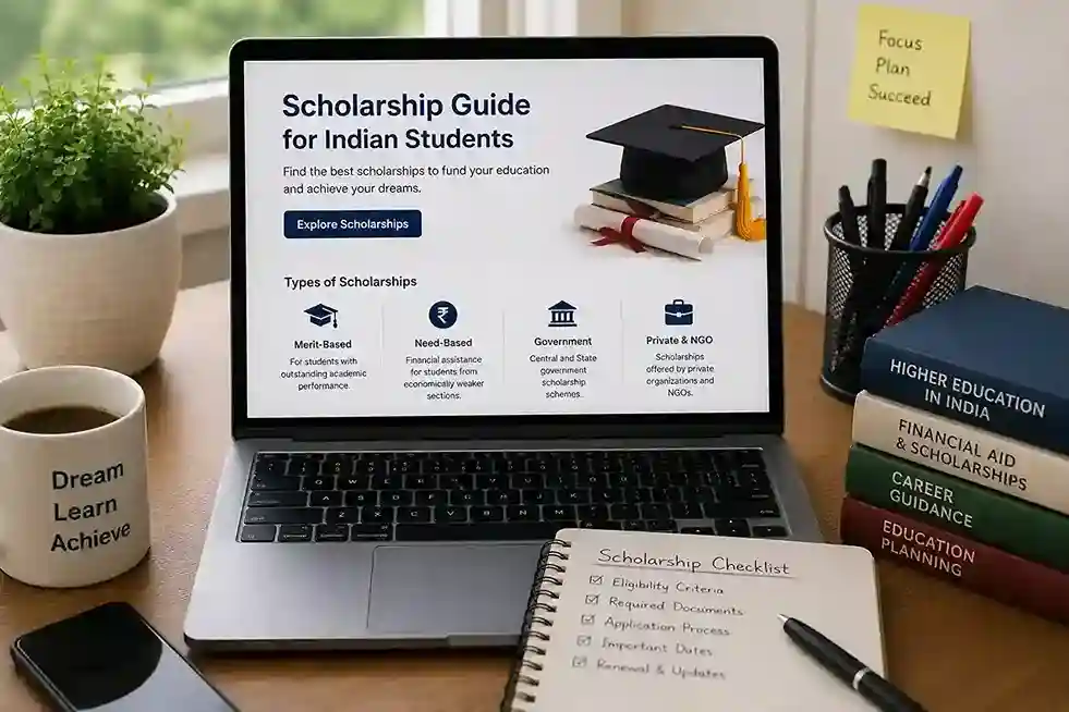 Scholarship guide showing scholarship options for Indian students in 2026-27