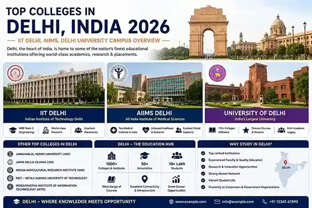 Top Colleges in Delhi India 2026  |  IIT Delhi, AIIMS, Delhi University campus overview
