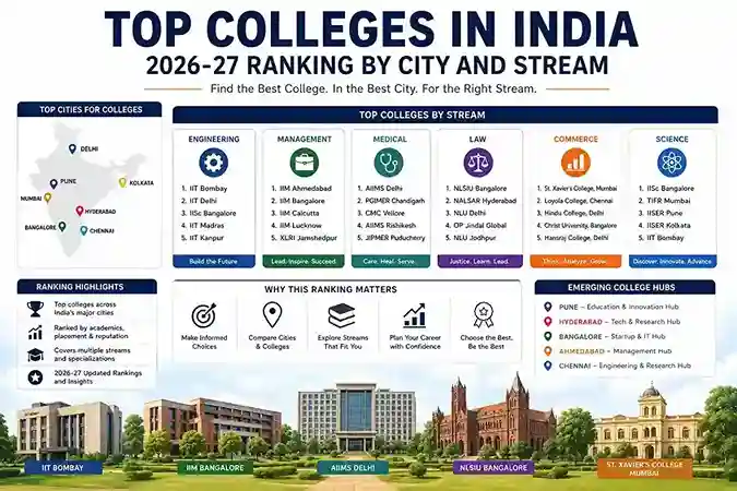 Top colleges in India 2026-27 ranking by city and stream