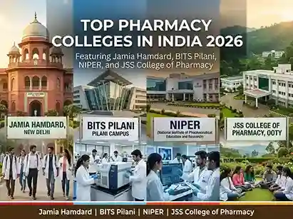 Top Pharmacy Colleges in India 2026 | Jamia Hamdard, BITS Pilani, NIPER, JSS College of Pharmacy campuses